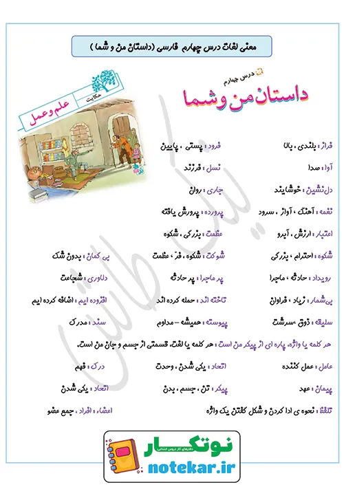 نکات درس چهارم فارسی ششم داستان من و شما